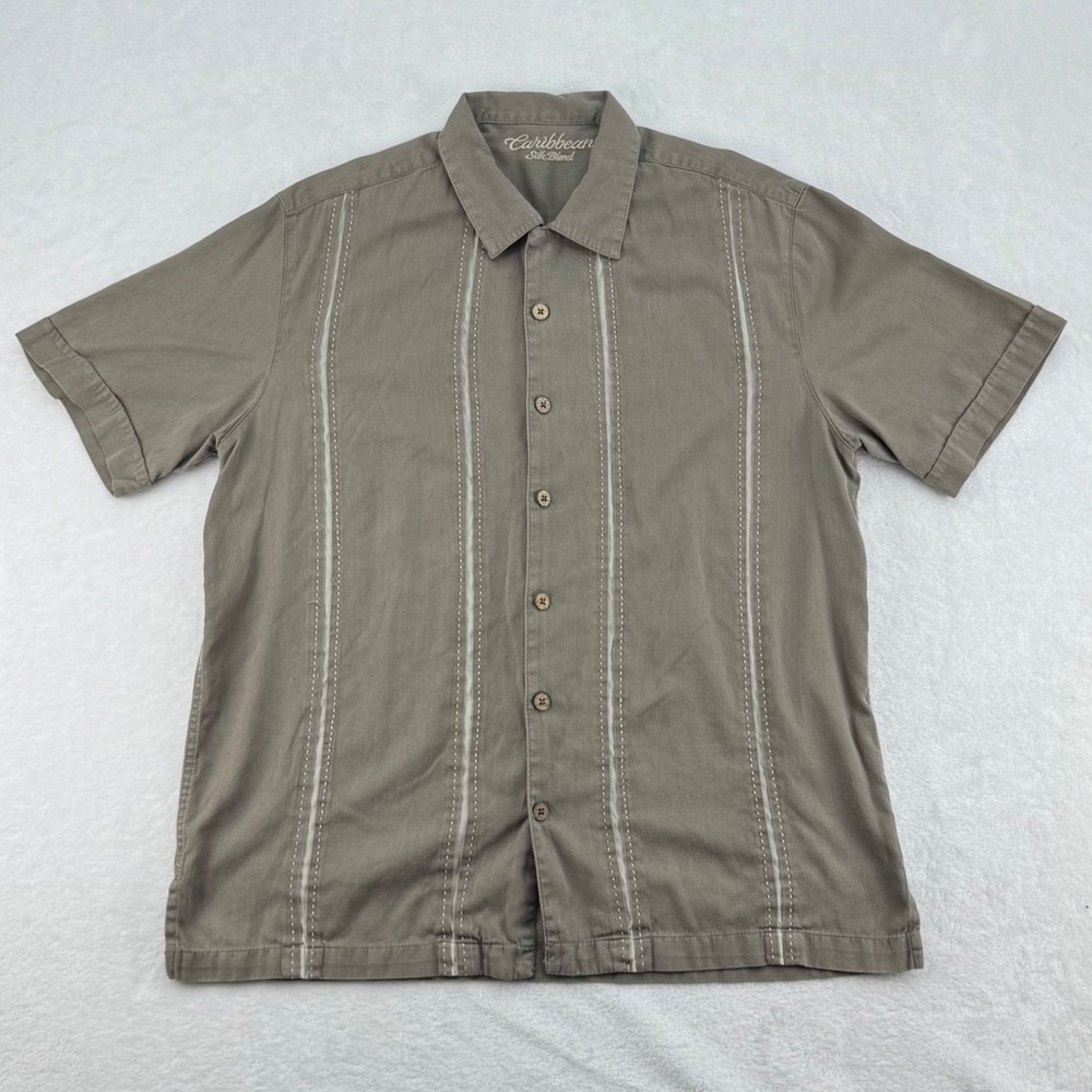 Caribbean Silk Blend Button Up Short Sleeve Casual Shirt Mens‎ Size L